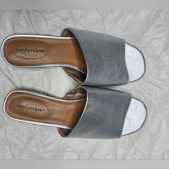 ❤️Comfortview Silver "Capri" Sandals Slides Size 12M Casual Shoes Cruise Slipon - Picture 2 of 8